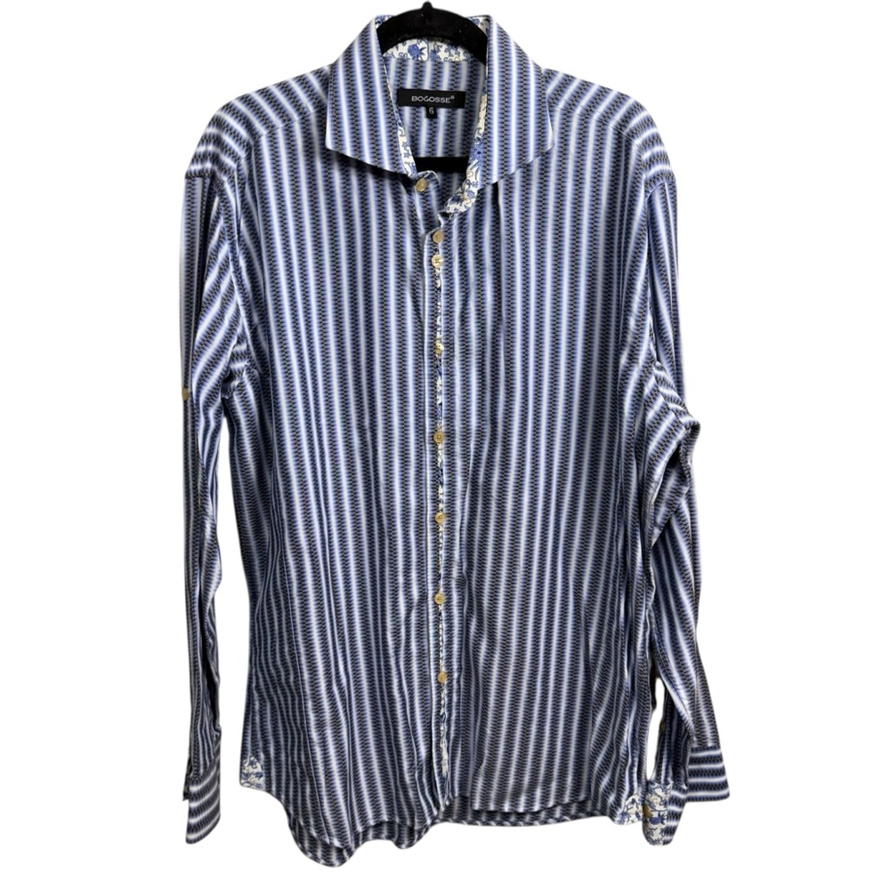BOGOSSE Striped Button-Up Shirt Size XXL Blue